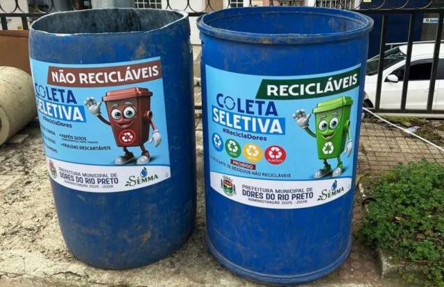 Lixeiras em Dores do Rio Preto recebem novos adesivos para facilitar coleta seletiva