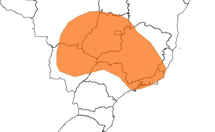 Mapa do INMET destaca, em laranja, as áreas do Brasil sob alerta de perigo para chuvas intensas, incluindo o Espírito Santo.