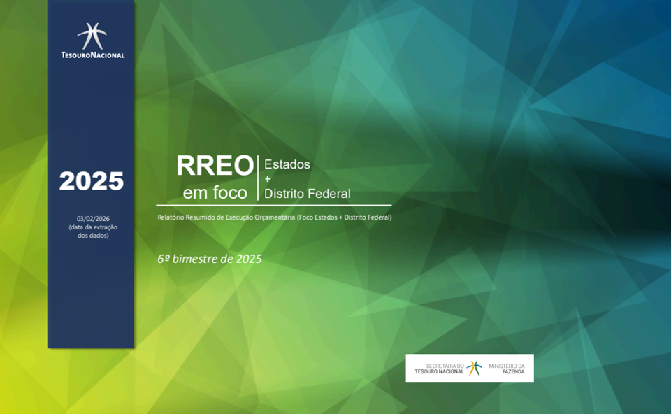 Capa do Relatório Resumido de Execução Orçamentária (RREO) 2025 da Secretaria do Tesouro Nacional, destacando dados de Estados e Distrito Federal.