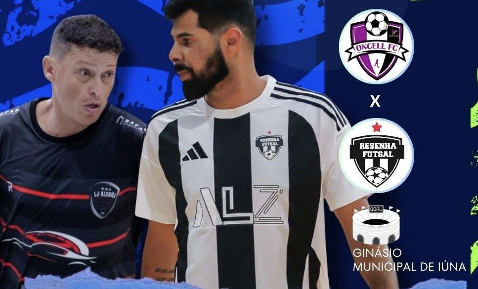 Arte de divulgação da final da Copa Help de Futsal mostrando dois atletas e os escudos das equipes Oncell e Resenha, com data e horário do jogo: 30 de março, às 20h.