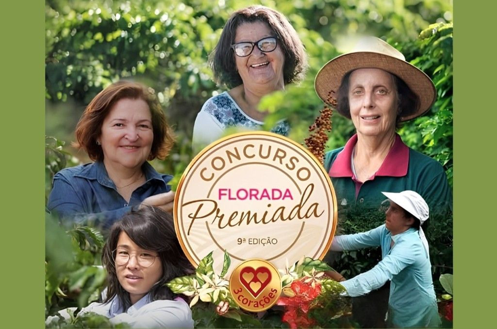 Imagem promocional da 9ª edição do Concurso Florada Premiada. No centro, há um selo circular dourado com o texto 
