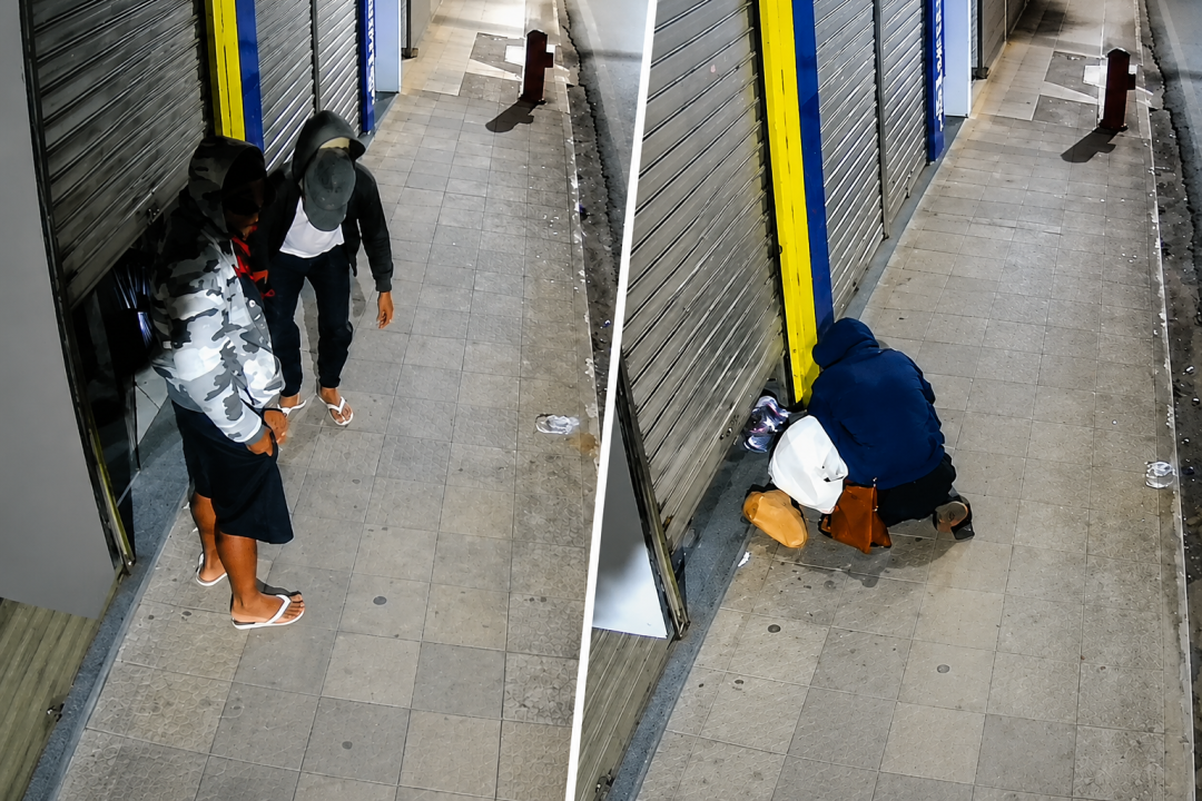 Câmeras de segurança registram suspeitos durante dois furtos em sequência em loja no município de Iúna.